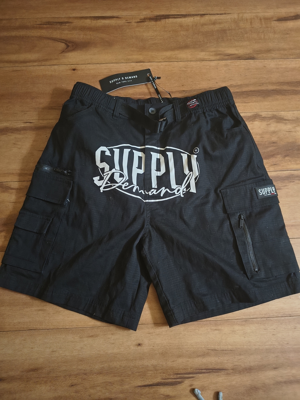 Supply & Demand Black Cargo Shorts with Logo